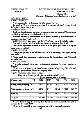 Đề thi học sinh giỏi huyện môn Địa lí Lớp 9 - Năm học 2018-2019 - Phòng giáo dục và đào tạo Hậu Lộc (Có đáp án)